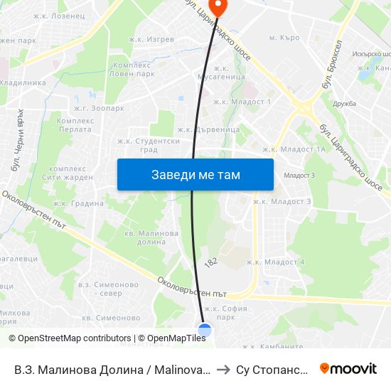 В.З. Малинова Долина / Malinova Dolina Village Zone (2823) to Су Стопански Факултет map