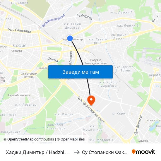 Хаджи Димитър / Hadzhi Dimitar to Су Стопански Факултет map