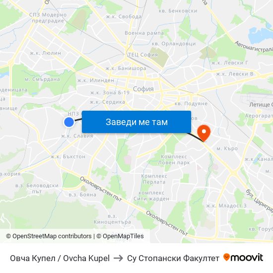 Овча Купел / Ovcha Kupel to Су Стопански Факултет map