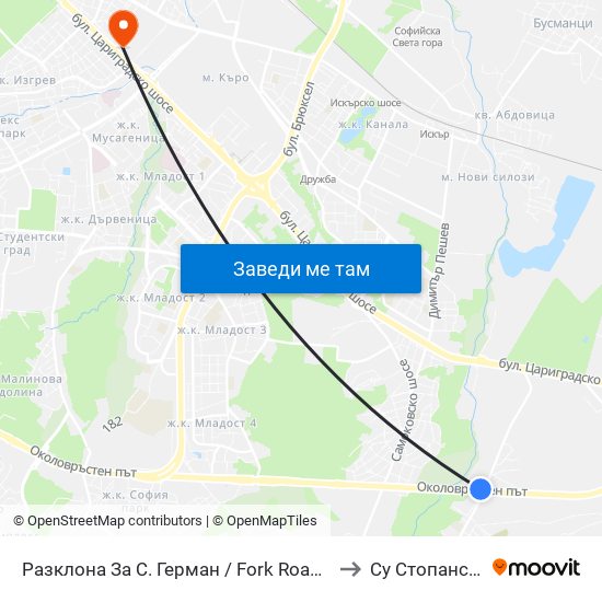 Разклона За С. Герман / Fork Road For the German Village (2835) to Су Стопански Факултет map