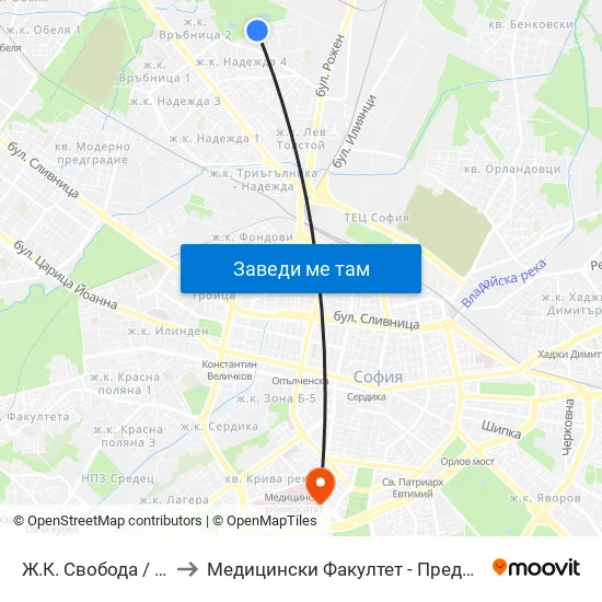 Ж.К. Свобода / Svoboda Qr. (0686) to Медицински Факултет - Предклиничен Университетски Център map