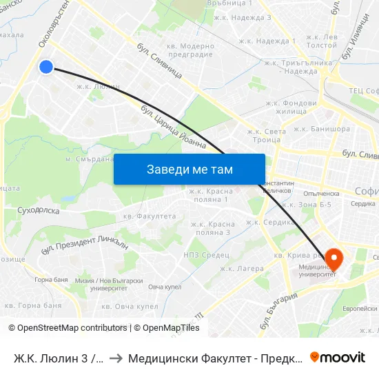 Ж.К. Люлин 3 / Lyulin 3 Qr. (0651) to Медицински Факултет - Предклиничен Университетски Център map
