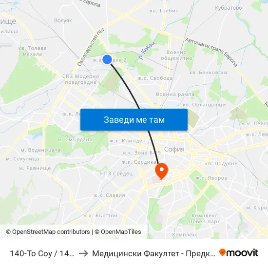 140-То Соу / 140-Th School (0013) to Медицински Факултет - Предклиничен Университетски Център map