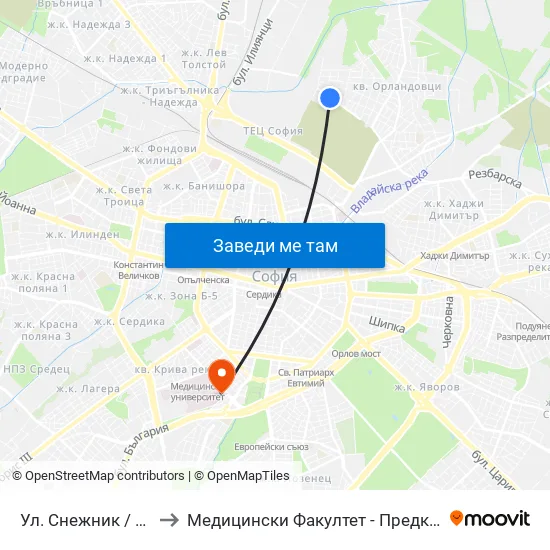 Ул. Снежник / Snezhnik St. (2176) to Медицински Факултет - Предклиничен Университетски Център map