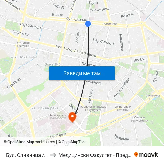 Бул. Сливница / Slivnitsa Blvd. (0376) to Медицински Факултет - Предклиничен Университетски Център map
