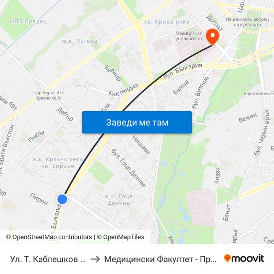 Ул. Т. Каблешков / T. Kableshkov St. (2206) to Медицински Факултет - Предклиничен Университетски Център map
