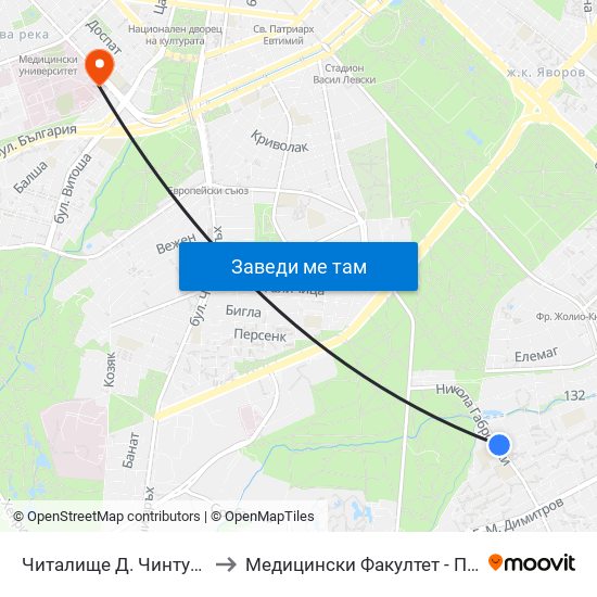 Читалище Д. Чинтулов / D. Chintulov Library (2366) to Медицински Факултет - Предклиничен Университетски Център map