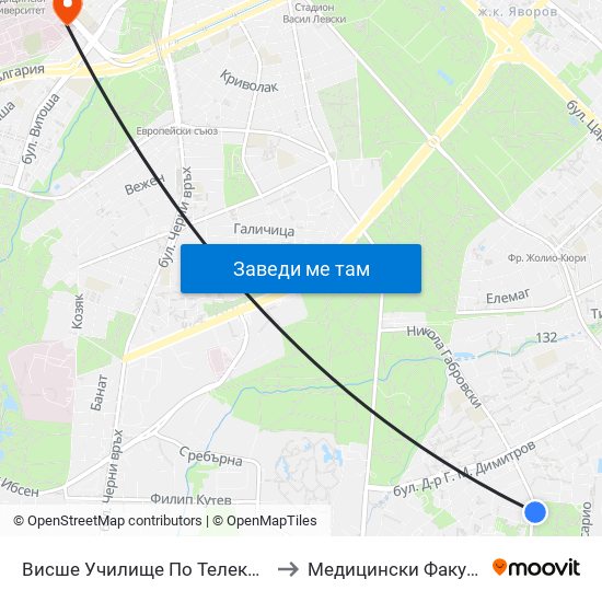 Висше Училище По Телекомуникации / University Of Telecommunications And Post (1397) to Медицински Факултет - Предклиничен Университетски Център map
