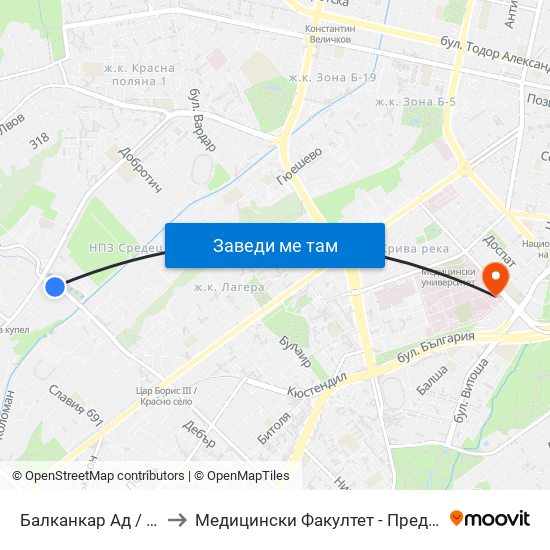 Балканкар Ад / Balkancar Jsc (0569) to Медицински Факултет - Предклиничен Университетски Център map