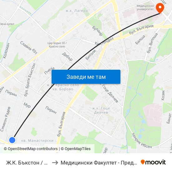 Ж.К. Бъкстон / Buckstone Qr. (0586) to Медицински Факултет - Предклиничен Университетски Център map