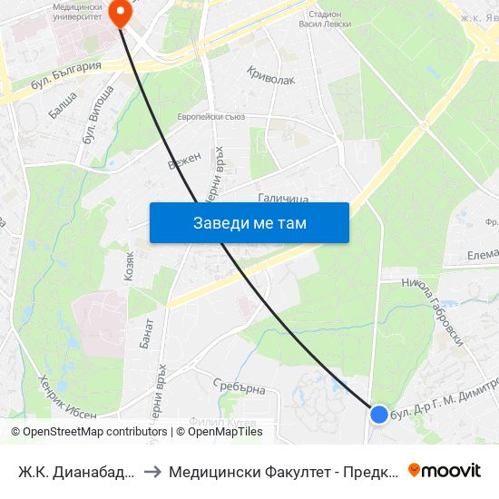 Ж.К. Дианабад / Dianabad (0603) to Медицински Факултет - Предклиничен Университетски Център map