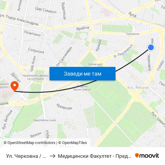 Ул. Черковна / Cherkovna St. (2258) to Медицински Факултет - Предклиничен Университетски Център map