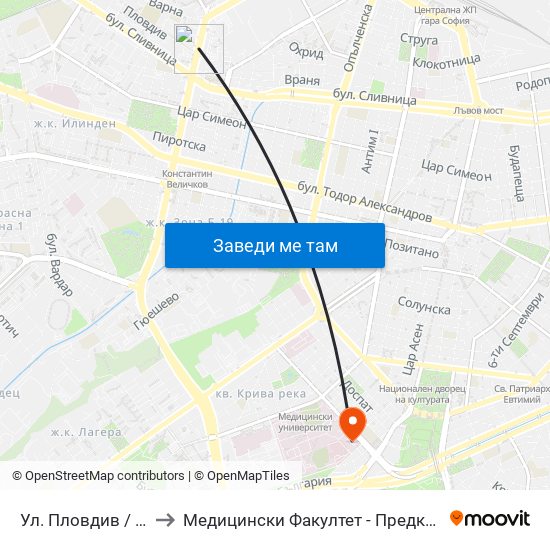 Ул. Пловдив / Plovdiv St. (2421) to Медицински Факултет - Предклиничен Университетски Център map