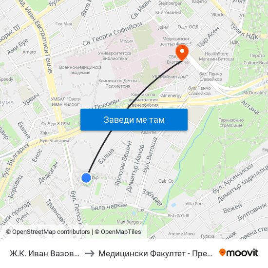 Ж.К. Иван Вазов / Ivan Vazov Qr. (0625) to Медицински Факултет - Предклиничен Университетски Център map