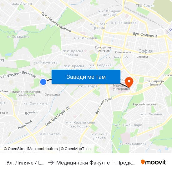 Ул. Лиляче / Lilyache St. (2029) to Медицински Факултет - Предклиничен Университетски Център map