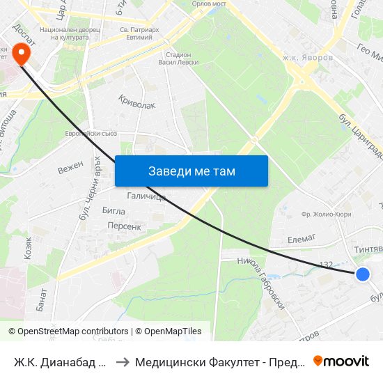 Ж.К. Дианабад / Dianabad Qr. (0630) to Медицински Факултет - Предклиничен Университетски Център map