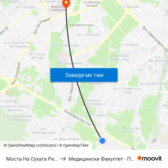 Моста На Сухата Река / Suhata Reka Bridge (1714) to Медицински Факултет - Предклиничен Университетски Център map