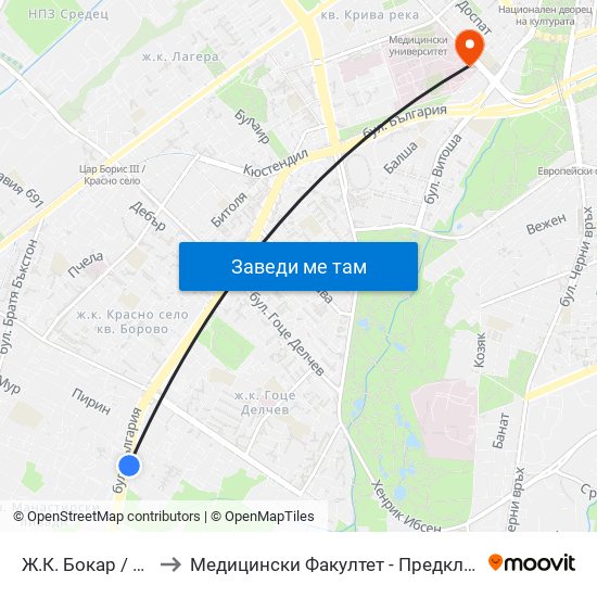 Ж.К. Бокар / Bokar Qr. (2688) to Медицински Факултет - Предклиничен Университетски Център map