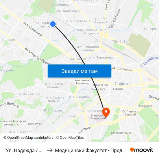 Ул. Надежда / Nadezhda St. (2051) to Медицински Факултет - Предклиничен Университетски Център map