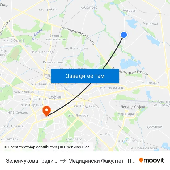 Зеленчукова Градина / Vegetable Garden (0736) to Медицински Факултет - Предклиничен Университетски Център map