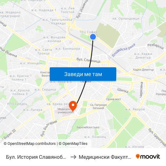 Бул. История Славянобългарска / Istoriya Slavyanobulgarska Blvd. (0066) to Медицински Факултет - Предклиничен Университетски Център map