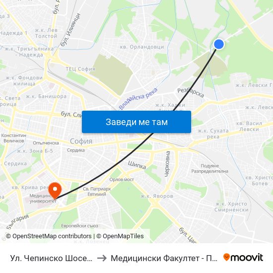 Ул. Чепинско Шосе / Chepinsko Shosse St. (0920) to Медицински Факултет - Предклиничен Университетски Център map