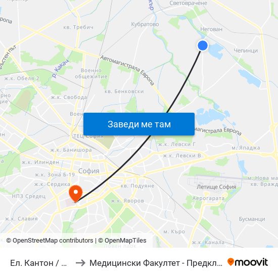 Ел. Кантон / El. Canton (0560) to Медицински Факултет - Предклиничен Университетски Център map