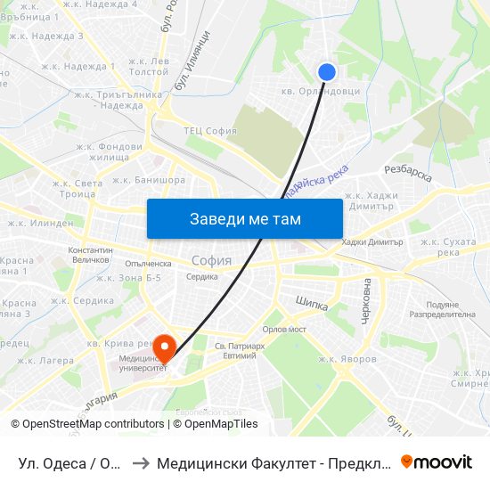 Ул. Одеса / Odessa St. (2356) to Медицински Факултет - Предклиничен Университетски Център map