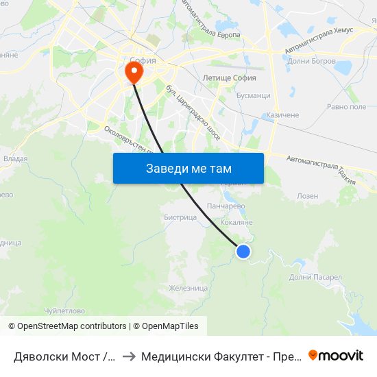 Дяволски Мост / Dyavolski Bridge (0557) to Медицински Факултет - Предклиничен Университетски Център map