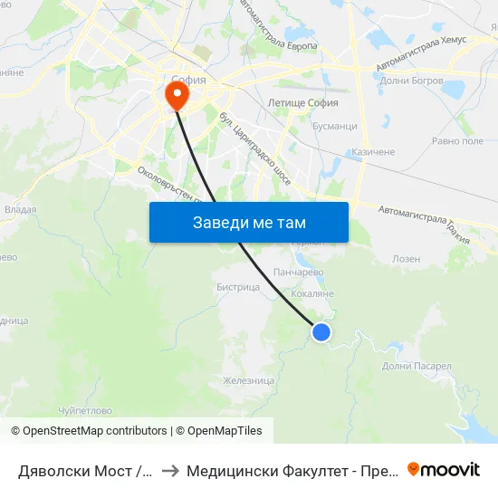 Дяволски Мост / Dyavolski Bridge (0557) to Медицински Факултет - Предклиничен Университетски Център map