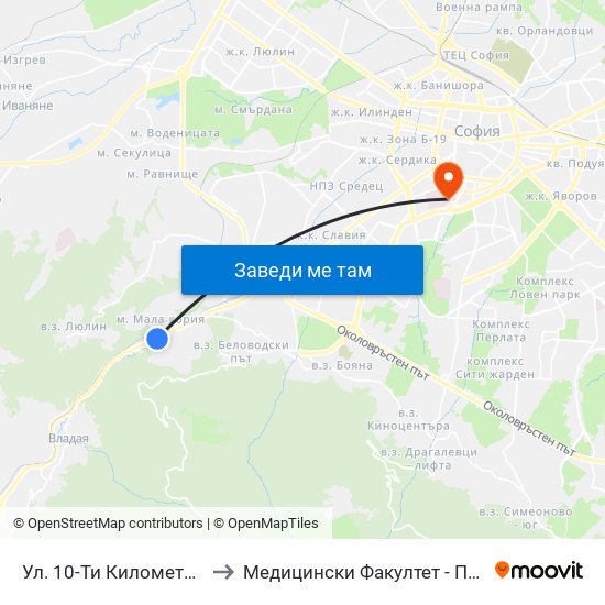 Ул. 10-Ти Километър / 10-Ti Kilometar St. (0522) to Медицински Факултет - Предклиничен Университетски Център map