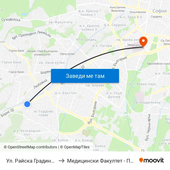 Ул. Райска Градина / Rayska Gradina St. (2261) to Медицински Факултет - Предклиничен Университетски Център map