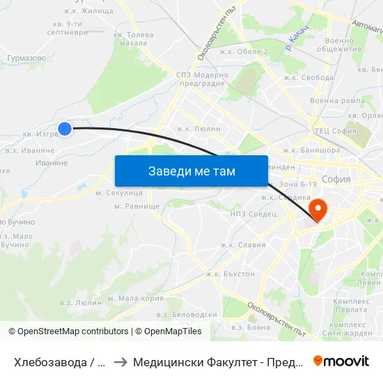 👋 Хлебозавода / Hlebozavoda (2317) to Медицински Факултет - Предклиничен Университетски Център map