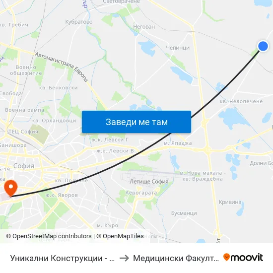 Уникални Конструкции - По Желание / Unikalni Konstruktsii - on Demand (2264) to Медицински Факултет - Предклиничен Университетски Център map