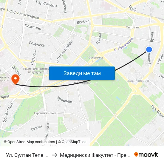 Ул. Султан Тепе / Sultan Tepe St. (2195) to Медицински Факултет - Предклиничен Университетски Център map
