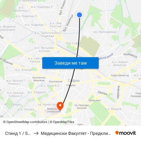 Стинд 1 / Stind 1 (0549) to Медицински Факултет - Предклиничен Университетски Център map