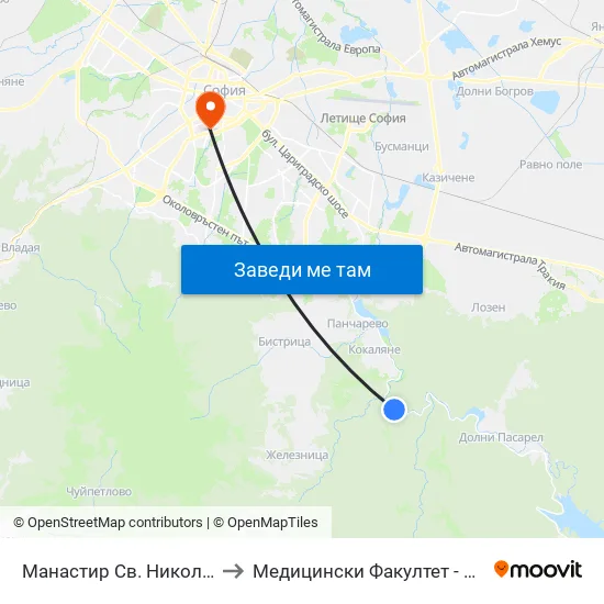 Манастир Св. Никола / St. Nicolaus Monastery (2267) to Медицински Факултет - Предклиничен Университетски Център map
