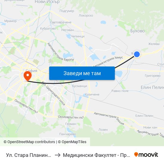 Ул. Стара Планина / Stara Planina St. (2184) to Медицински Факултет - Предклиничен Университетски Център map