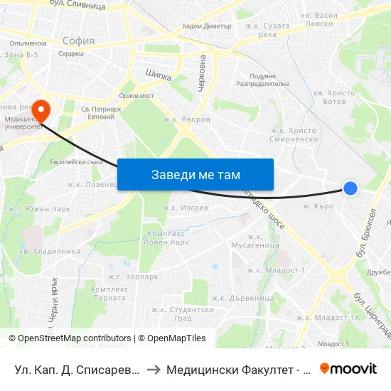 Ул. Кап. Д. Списаревски / Capt. S. Spisarevski St. (1979) to Медицински Факултет - Предклиничен Университетски Център map