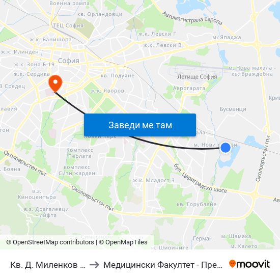 Кв. Д. Миленков / D. Milenkov Qr. (0833) to Медицински Факултет - Предклиничен Университетски Център map