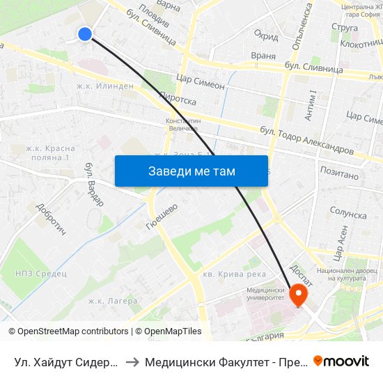 Ул. Хайдут Сидер / Haydut Sider St. (2226) to Медицински Факултет - Предклиничен Университетски Център map