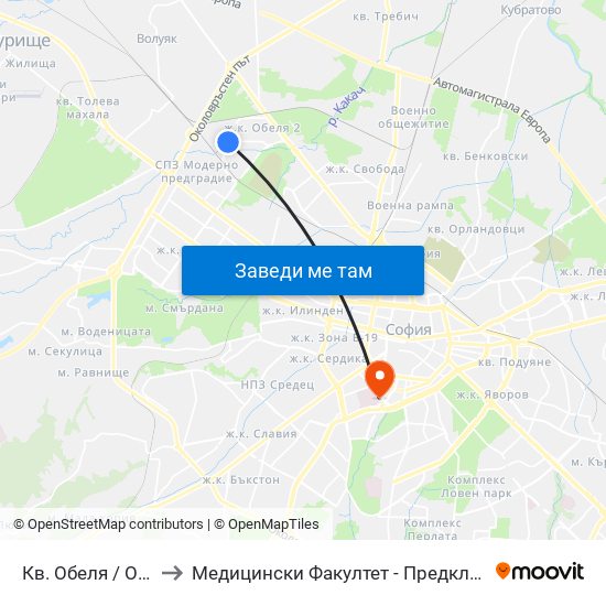 Кв. Обеля / Obelya Qr. (0871) to Медицински Факултет - Предклиничен Университетски Център map