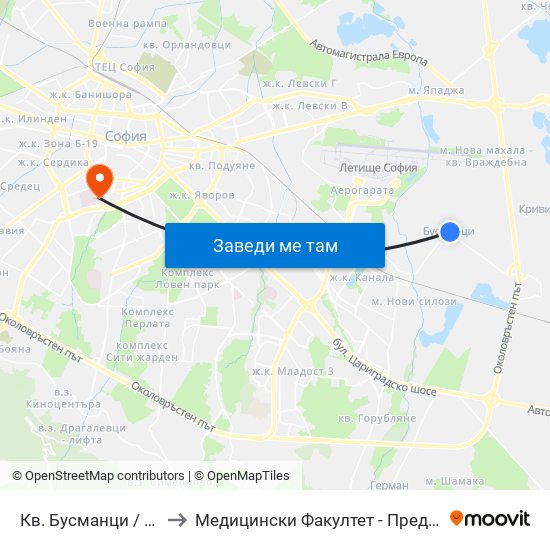 Кв. Бусманци / Busmantsi Qr. (0814) to Медицински Факултет - Предклиничен Университетски Център map