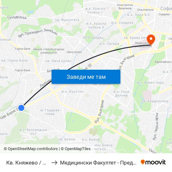 Кв. Княжево / Knyazhevo Qr. (0852) to Медицински Факултет - Предклиничен Университетски Център map