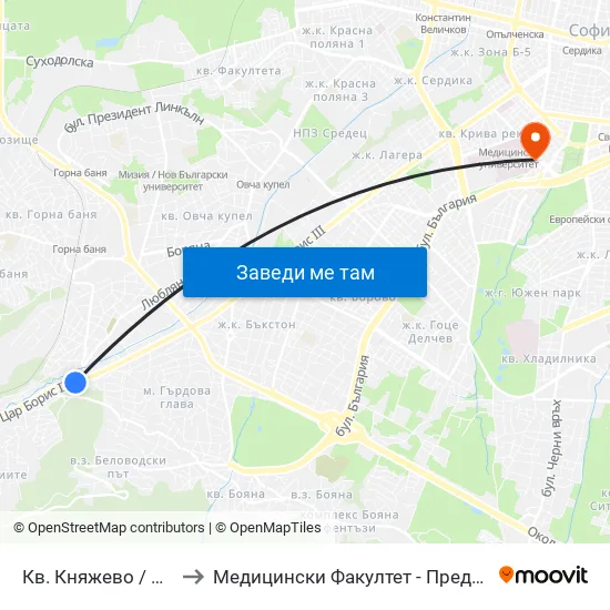 Кв. Княжево / Knyazhevo Qr. (0852) to Медицински Факултет - Предклиничен Университетски Център map