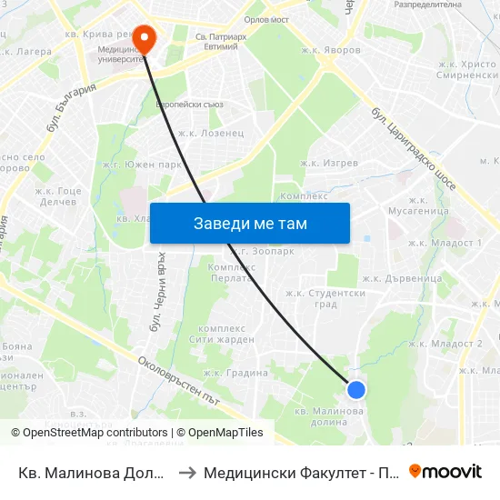 👋 Кв. Малинова Долина / Malinova Dolina Qr. (0426) to Медицински Факултет - Предклиничен Университетски Център map