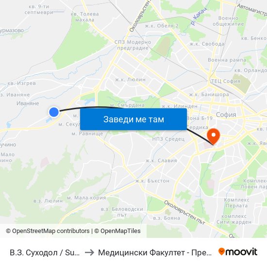 В.З. Суходол / Suhodol Villa Zone (0433) to Медицински Факултет - Предклиничен Университетски Център map