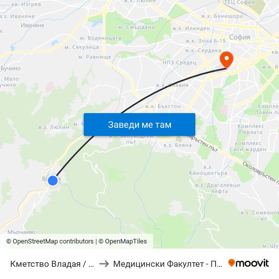 Кметство Владая / Municipality Of Vladaya (1514) to Медицински Факултет - Предклиничен Университетски Център map