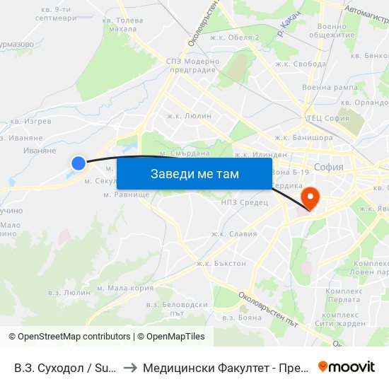 В.З. Суходол / Suhodol Villa Zone (0434) to Медицински Факултет - Предклиничен Университетски Център map