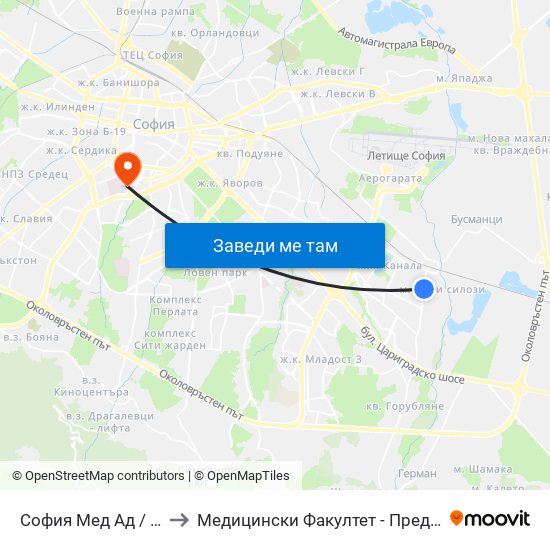 София Мед Ад / Sofia Med Jsc (0975) to Медицински Факултет - Предклиничен Университетски Център map